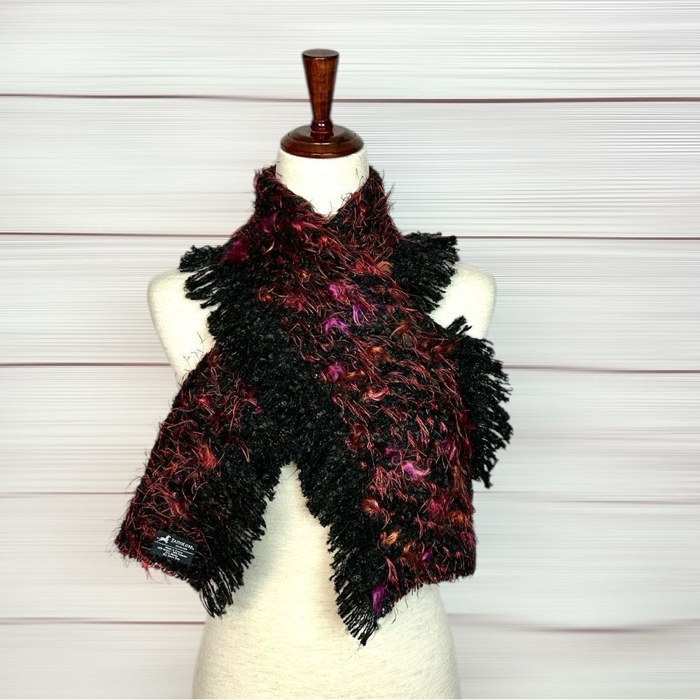 NWOT Mohair Scarf Zazou Luxe Black Burgundy Soft Fancy Yarn made in France